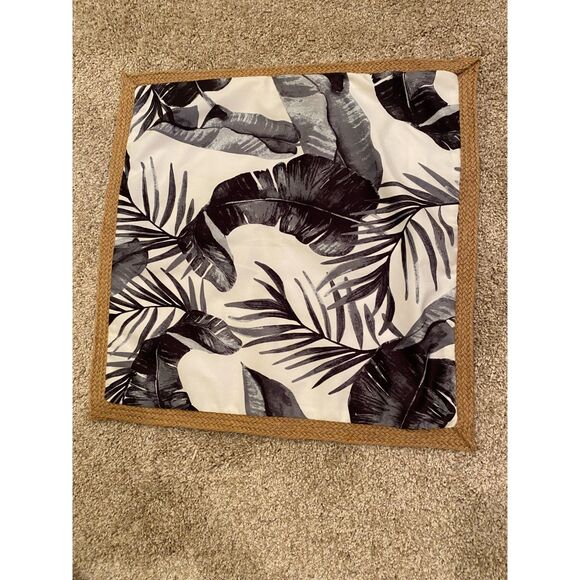 Decorative Pillow Covers 19 x 19 Set of 2 Tropical Palm Leaves Black White Tan - Picture 2 of 7